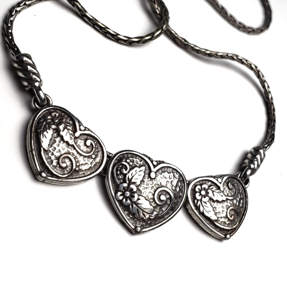 Brighton Heart Trio Stamped Silver Necklace